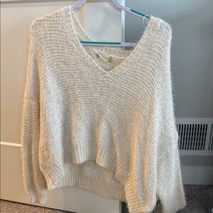 Altar'd State Cream V-Neck Fuzzy Knit Sweater